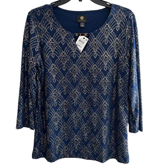 JM Collection Ladies' Intrepid Blue Jacquard Keyhole Sz S NWT🏷 gold accents - Picture 11 of 15